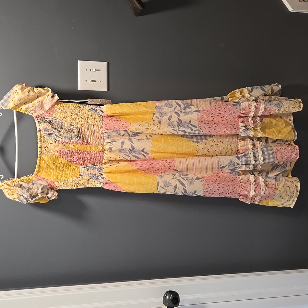 Patchwork Maxi Dress - Yellow, Pink, Blue